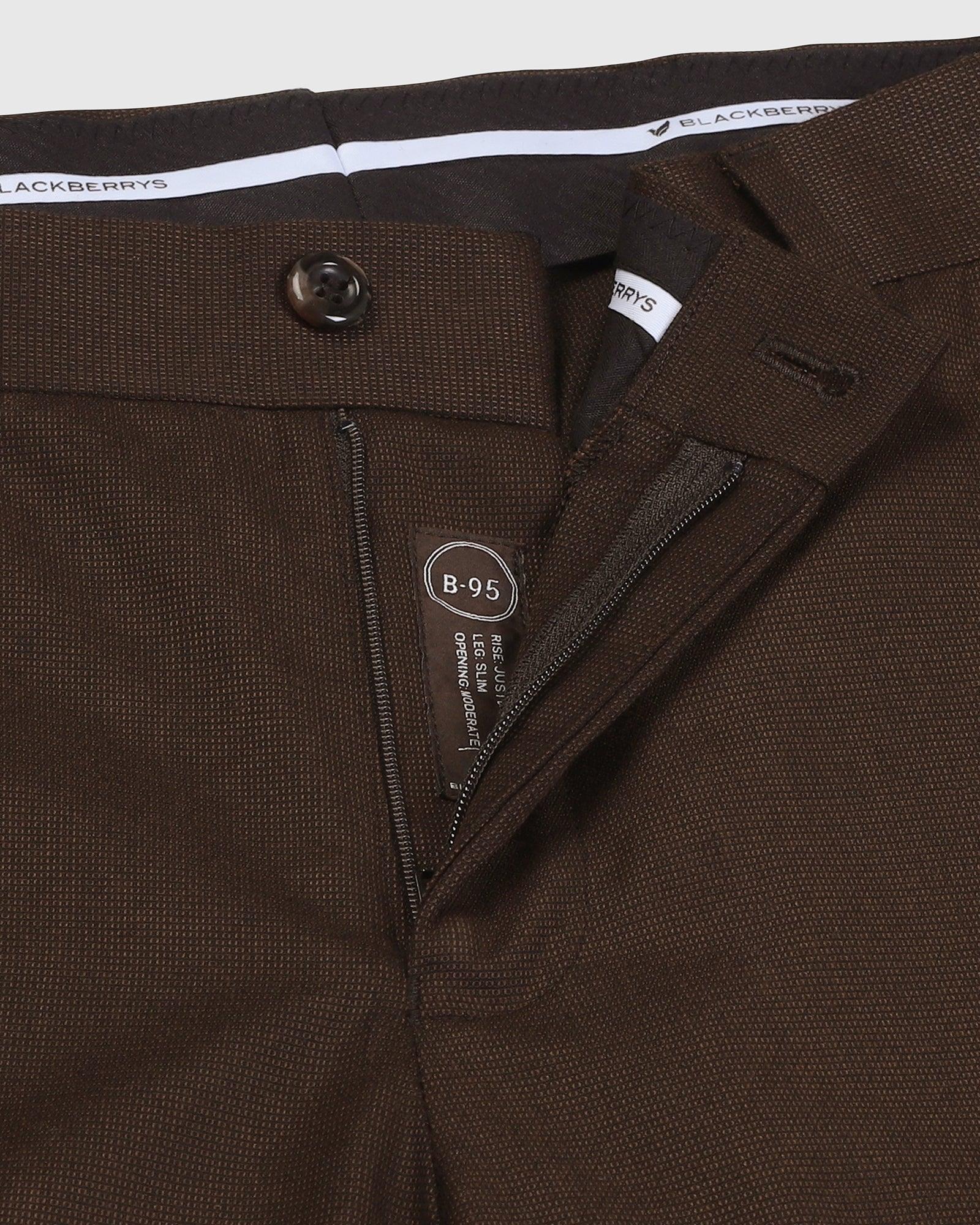 Slim Comfort B-95 Formal Brown Textured Trouser - Belur